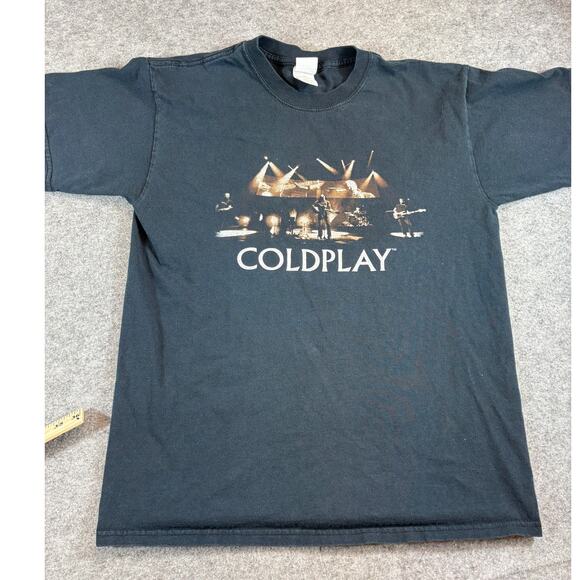 VINTAGE Coldplay Twisted Logic Tour Shirt Mens Medium Black Graphic Band Tee - Picture 1 of 6